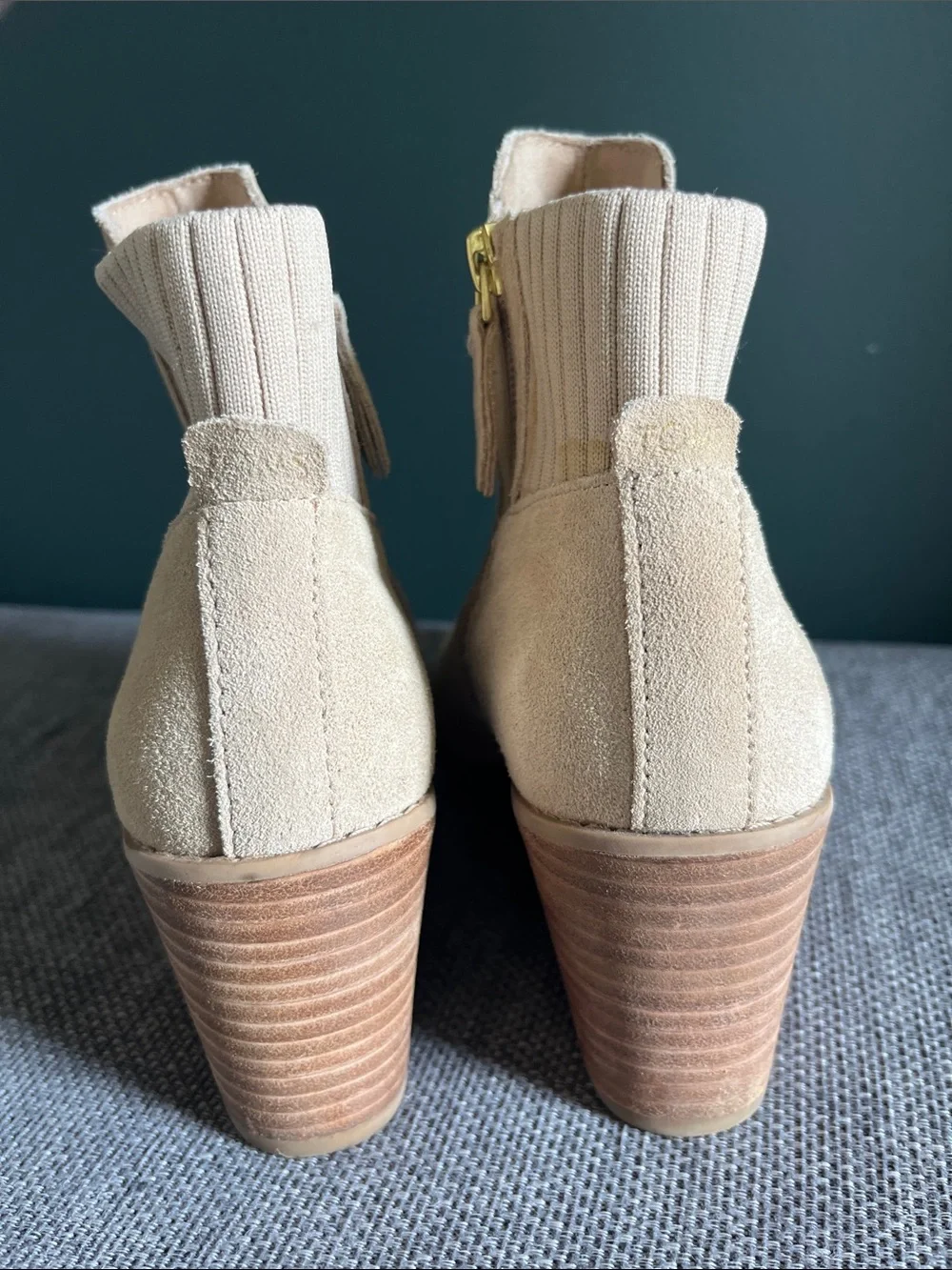 Toms Beige Faux Suede Wedge Ankle Boots